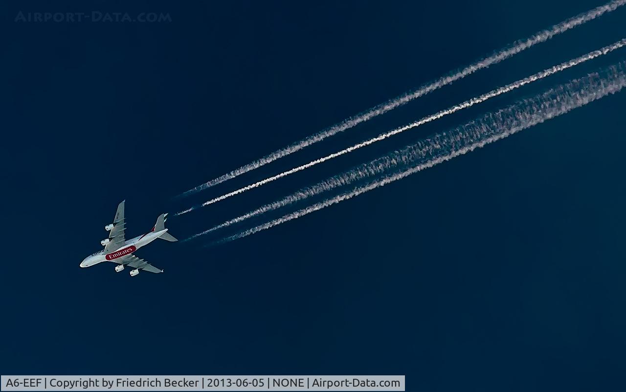 A6-EEF, 2012 Airbus A380-861 C/N 113, UAE75 cruising to Paris