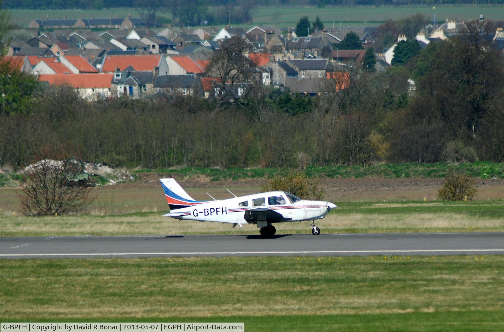 G-BPFH, 1981 Piper PA-28-161 Cherokee Warrior II C/N 28-8116201, Departing Edinburgh on a glorious spring morning