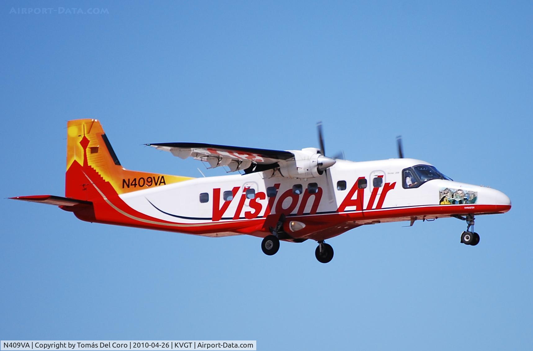 N409VA, 1986 Dornier 228-201 C/N 8097, Vision Airlines Dornier 228-202 N409VA (cn 8097)

North Las Vegas Airport (IATA: VGT, ICAO: KVGT, FAA LID: VGT)
Photo: Tomas Del Coro
4-26-2010
(Also in US Airlines 2013 - Airways - Page 22)