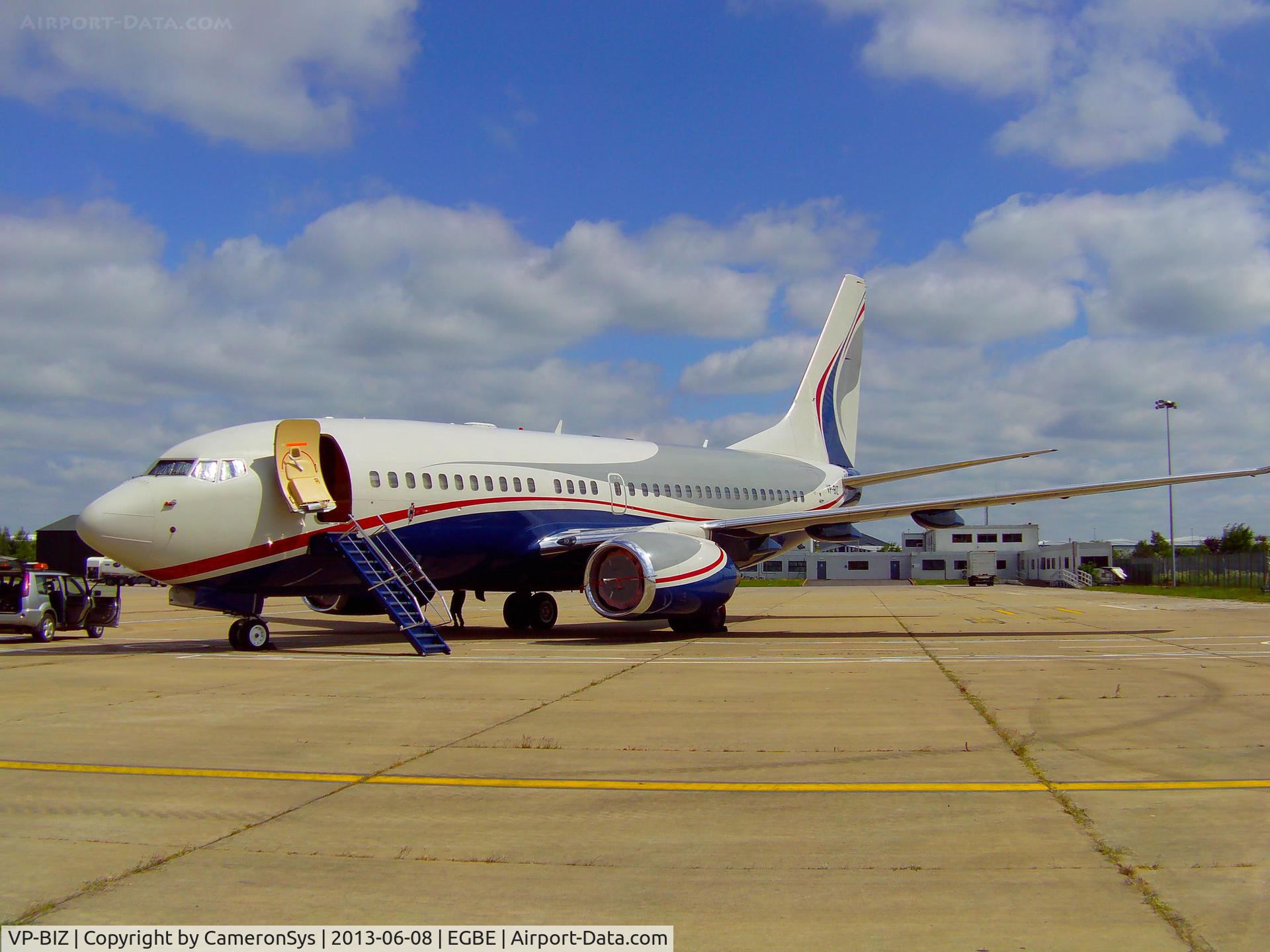 VP-BIZ, 2005 Boeing 737-7AU BBJ C/N 34477, A picture taken from the South Apron at Coventry Airport after landing from Inverness