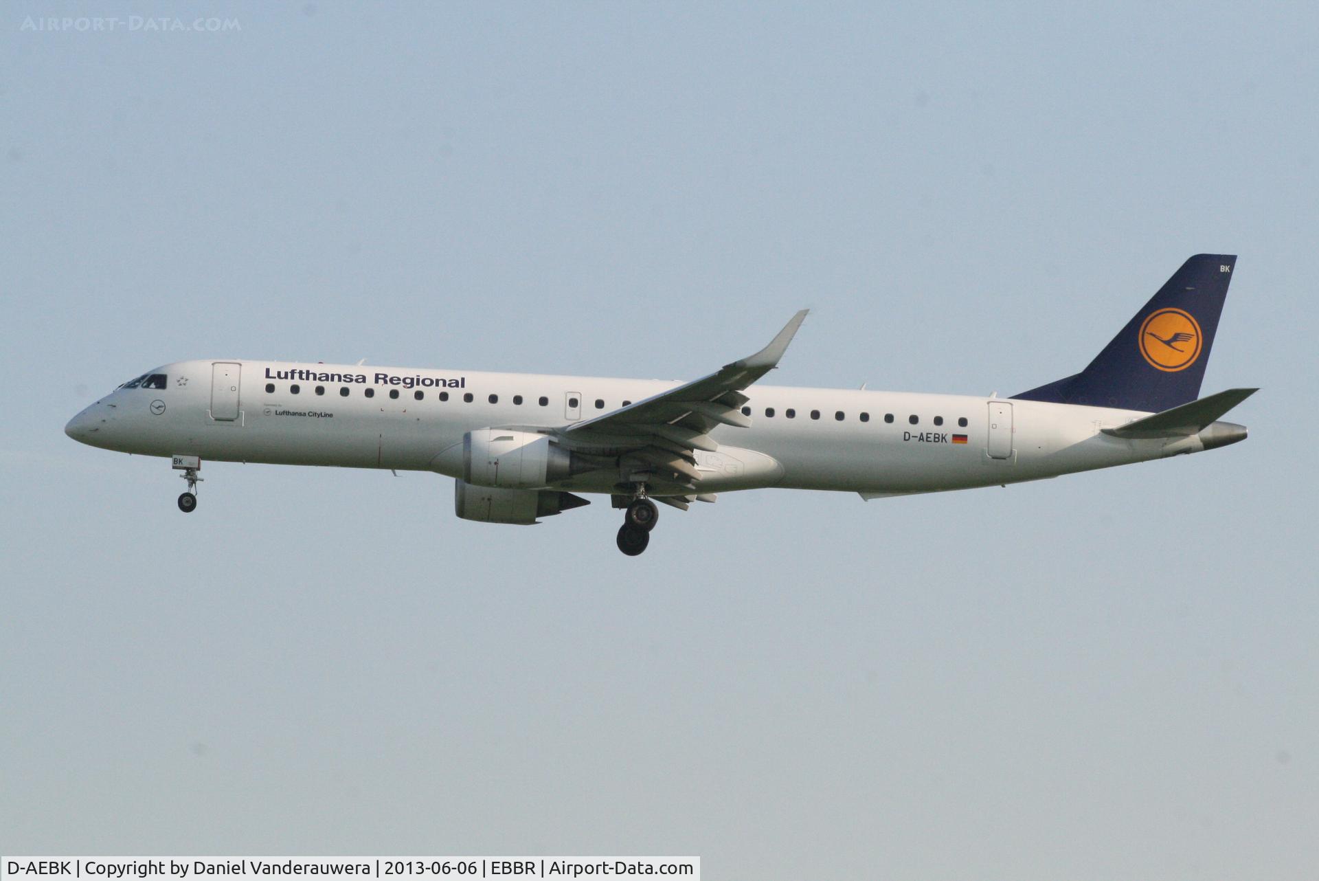 D-AEBK, 2011 Embraer 195LR (ERJ-190-200LR) C/N 19000500, Arrival of flight LH2282 to RWY 25L