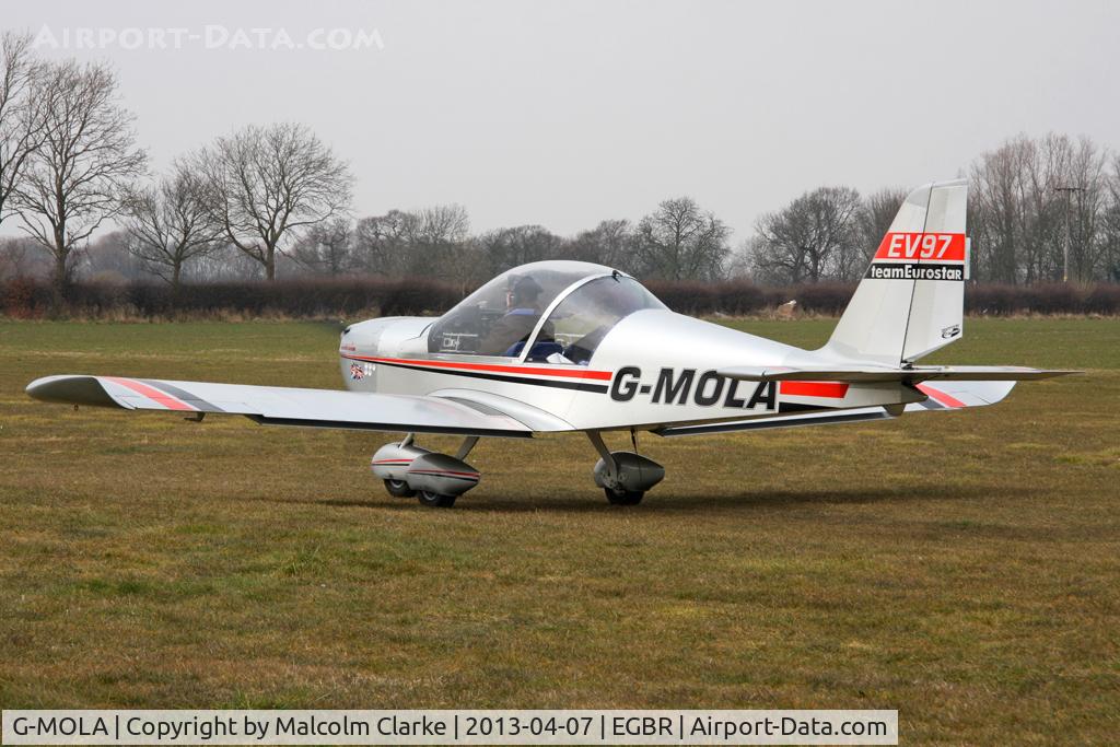G-MOLA, 2012 Cosmik EV-97 TeamEurostar UK C/N 3937, Cosmik EV-97 TeamEurostar UK at The Real Aeroplane Club's Spring Fly-In, Breighton Airfield, April 2013.