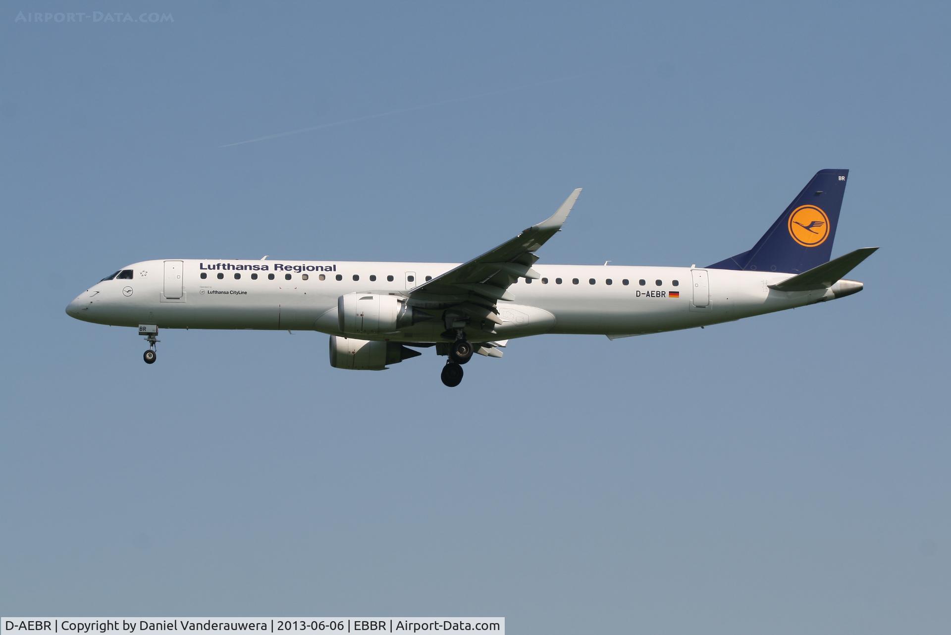 D-AEBR, 2012 Embraer 195LR  (ERJ-190-200LR) C/N 19000558, Arrival of flight LH2284 to RWY 25L