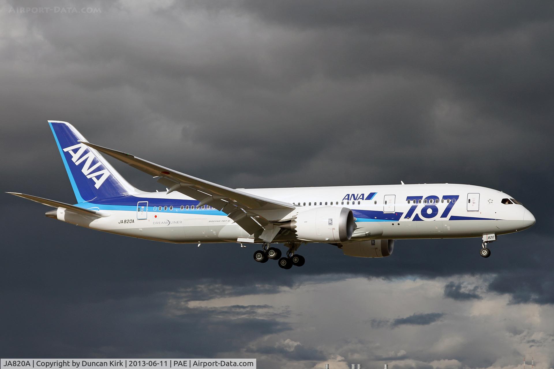 JA820A, 2013 Boeing 787-8 Dreamliner C/N 34511, Gorgeous shot with menacing dark sky back ground