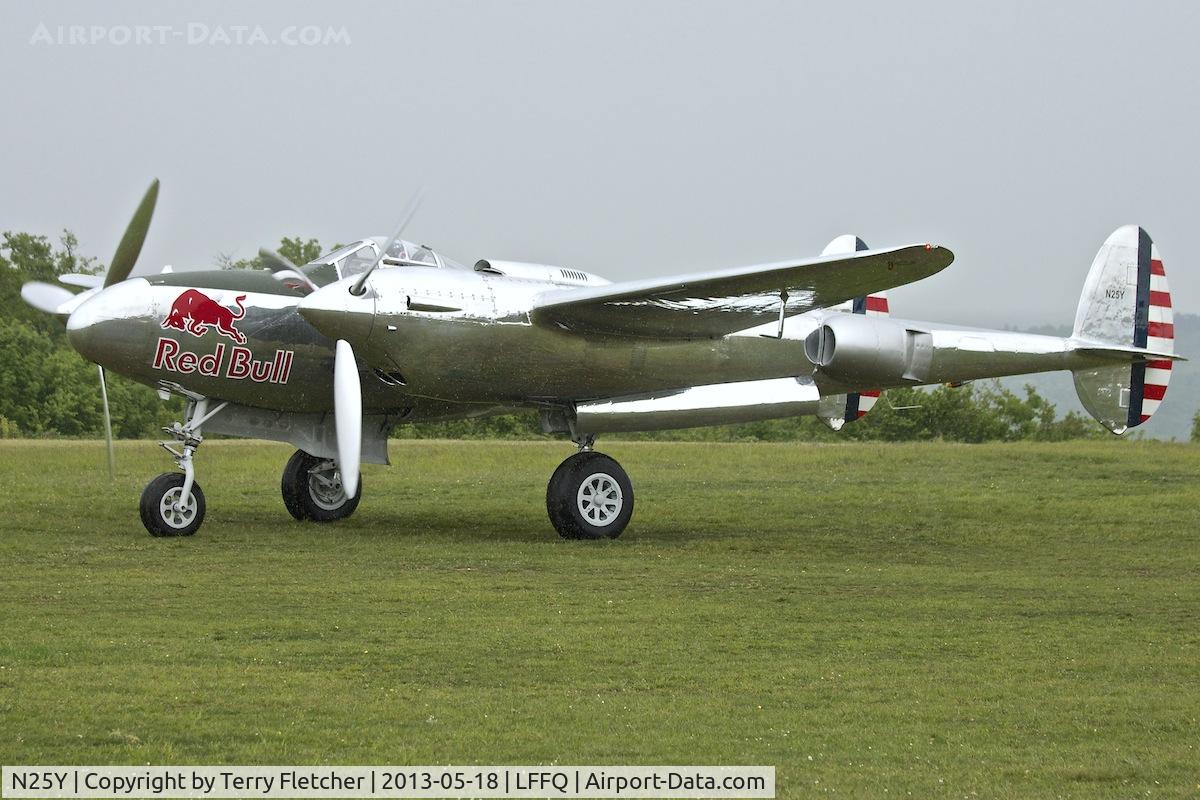 N25Y, 1944 Lockheed P-38L-5LO Lightning C/N AF44-53254, At 2013 Airshow at La Ferte Alais , Paris , France