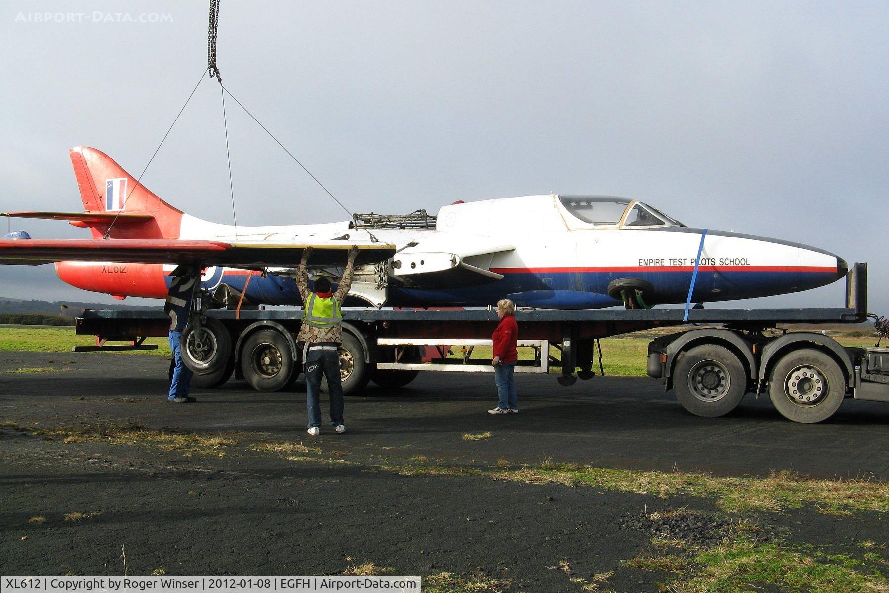 XL612, 1958 Hawker Hunter T.7 C/N 41H-695346, Starboard wing being fitted to the fuselage.