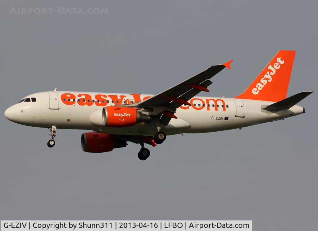 G-EZIV, 2005 Airbus A319-111 C/N 2565, Landing rwy 32L without 'Come On, Let's Fly' titles...