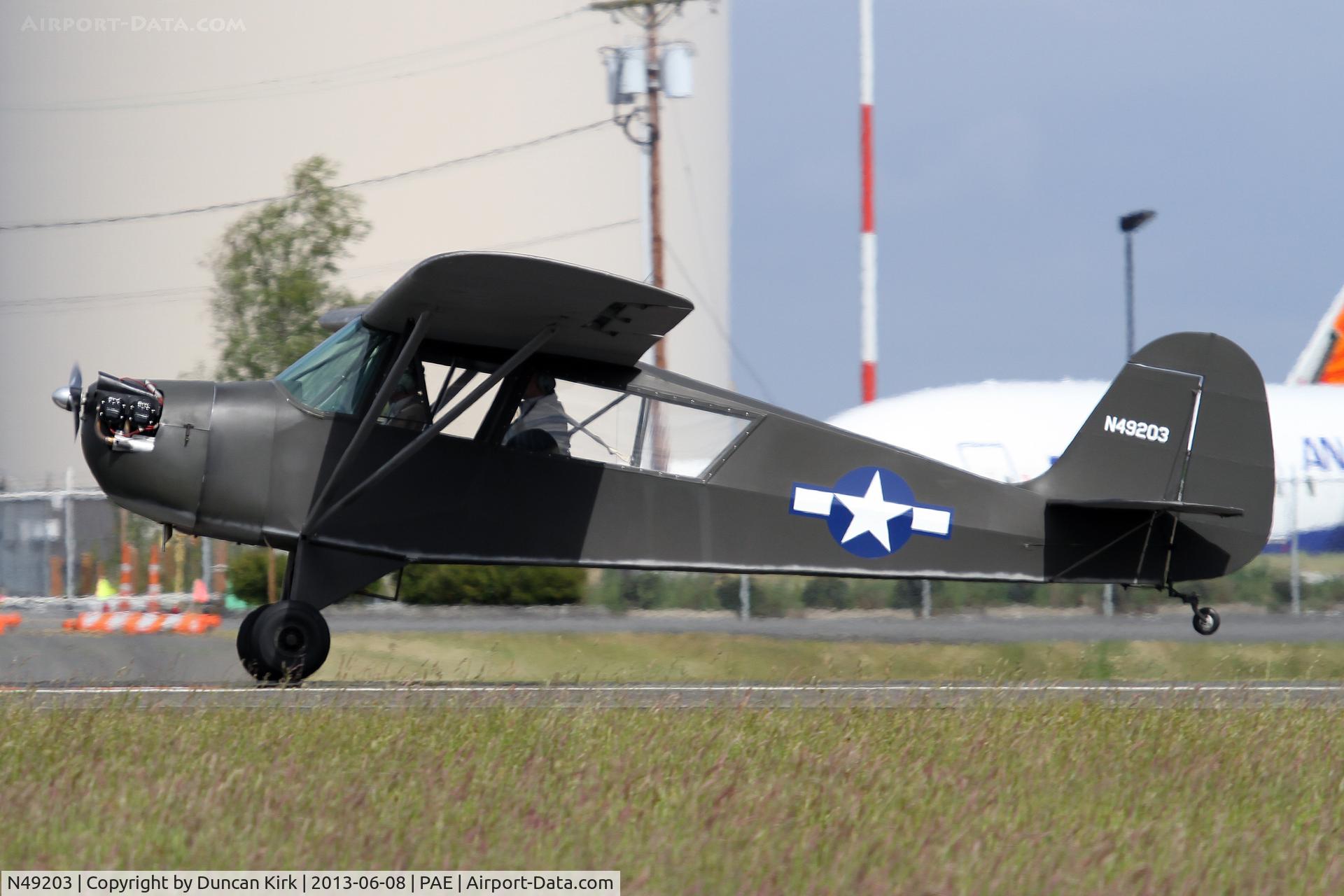 N49203, 1943 Aeronca L-3C C/N 058B-7662, A seventy year old beauty arrived following the departure of a 2013 British Airways B.787
