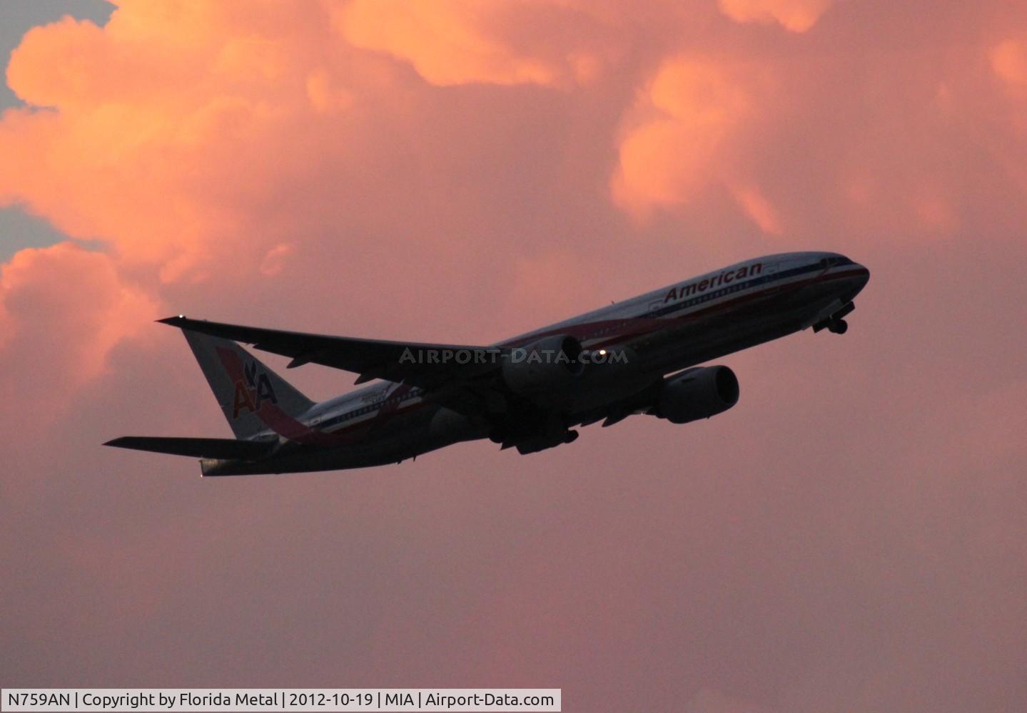 N759AN, 2001 Boeing 777-223/ER C/N 32638, American 777 pink ribbon with pink T-storm clouds in background