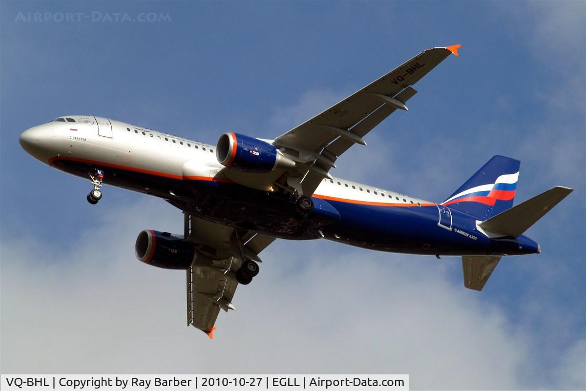 VQ-BHL, 2010 Airbus A320-214 C/N 4453, Airbus A320-214 [4453] (Aeroflot Russian Airlines) Home~G 27/10/2010. On approach 27R.
