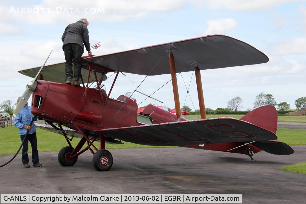 G-ANLS, 1944 De Havilland DH-82A Tiger Moth II C/N 85862, De Havilland DH-82A Tiger Moth II refuels at The Real Aeroplane Club's Jolly June Jaunt, Breighton Airfield, 2013.