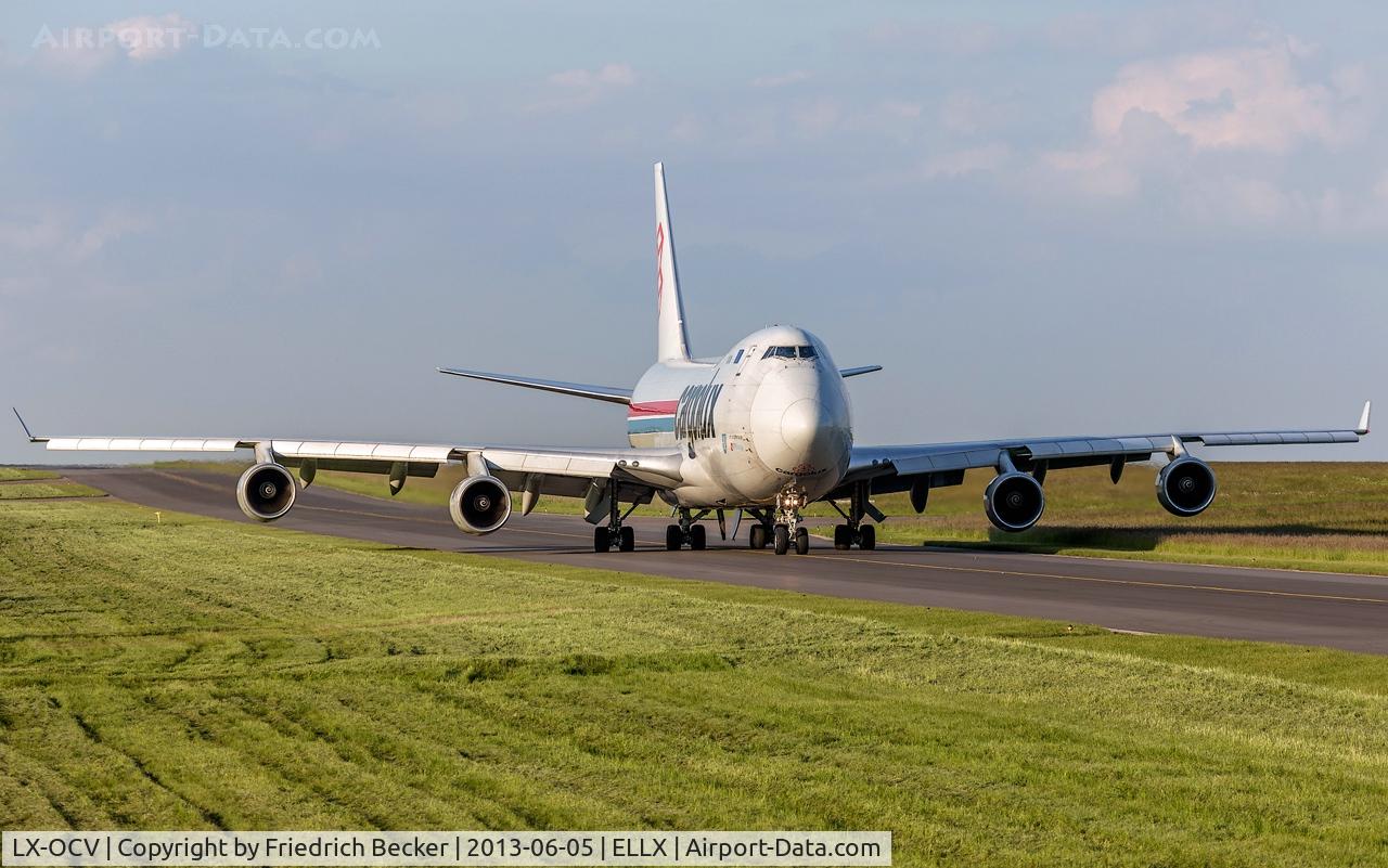 LX-OCV, 1999 Boeing 747-4R7F/SCD C/N 29731, taxying to the active