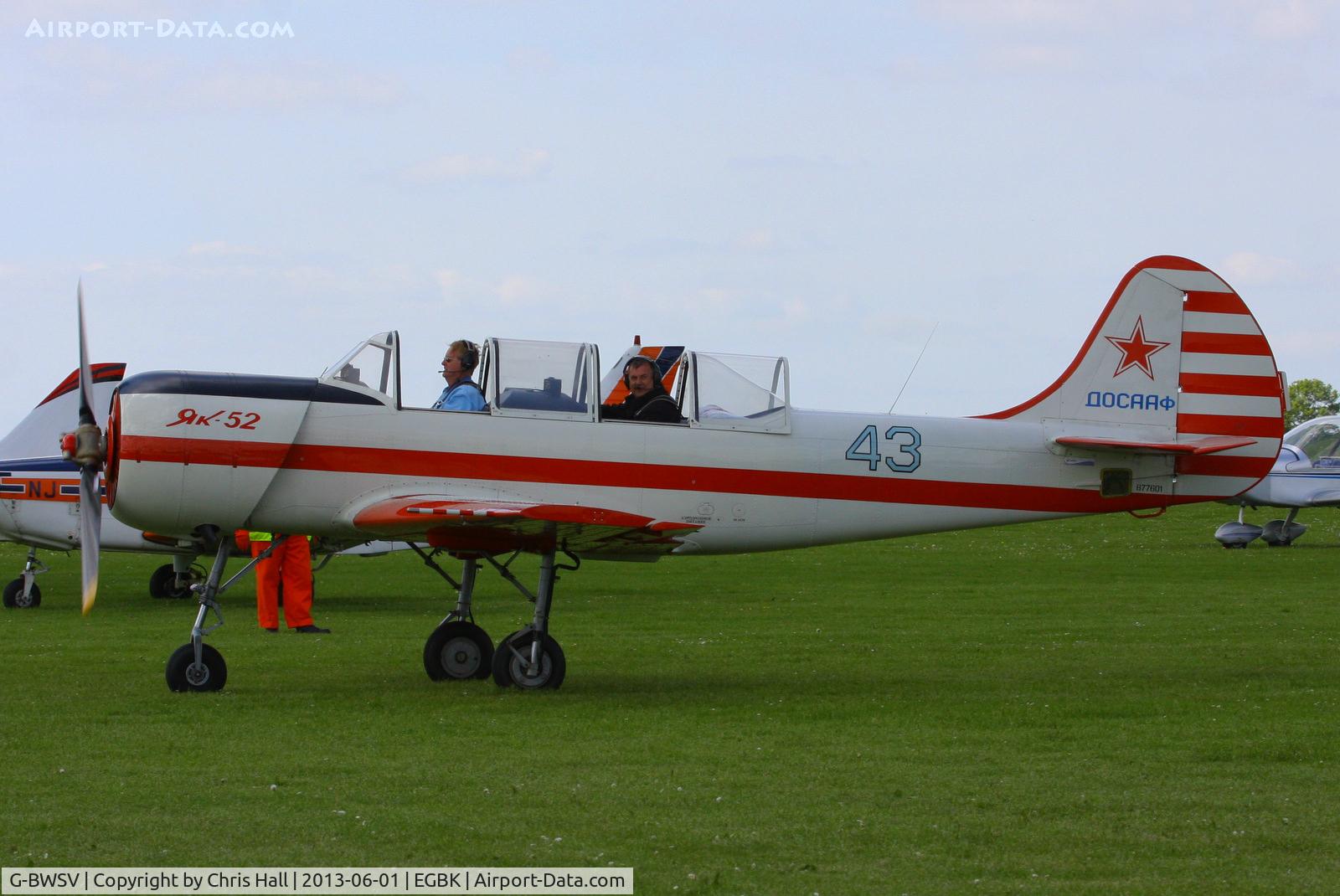 G-BWSV, 1987 Bacau Yak-52 C/N 877601, at AeroExpo 2013