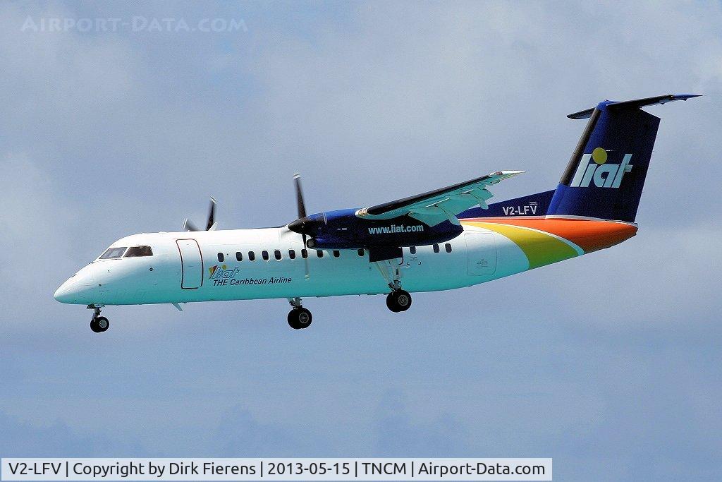 V2-LFV, 1991 De Havilland Canada DHC-8-311 Dash 8 C/N 283, Approaching rwy 10, and on final.
