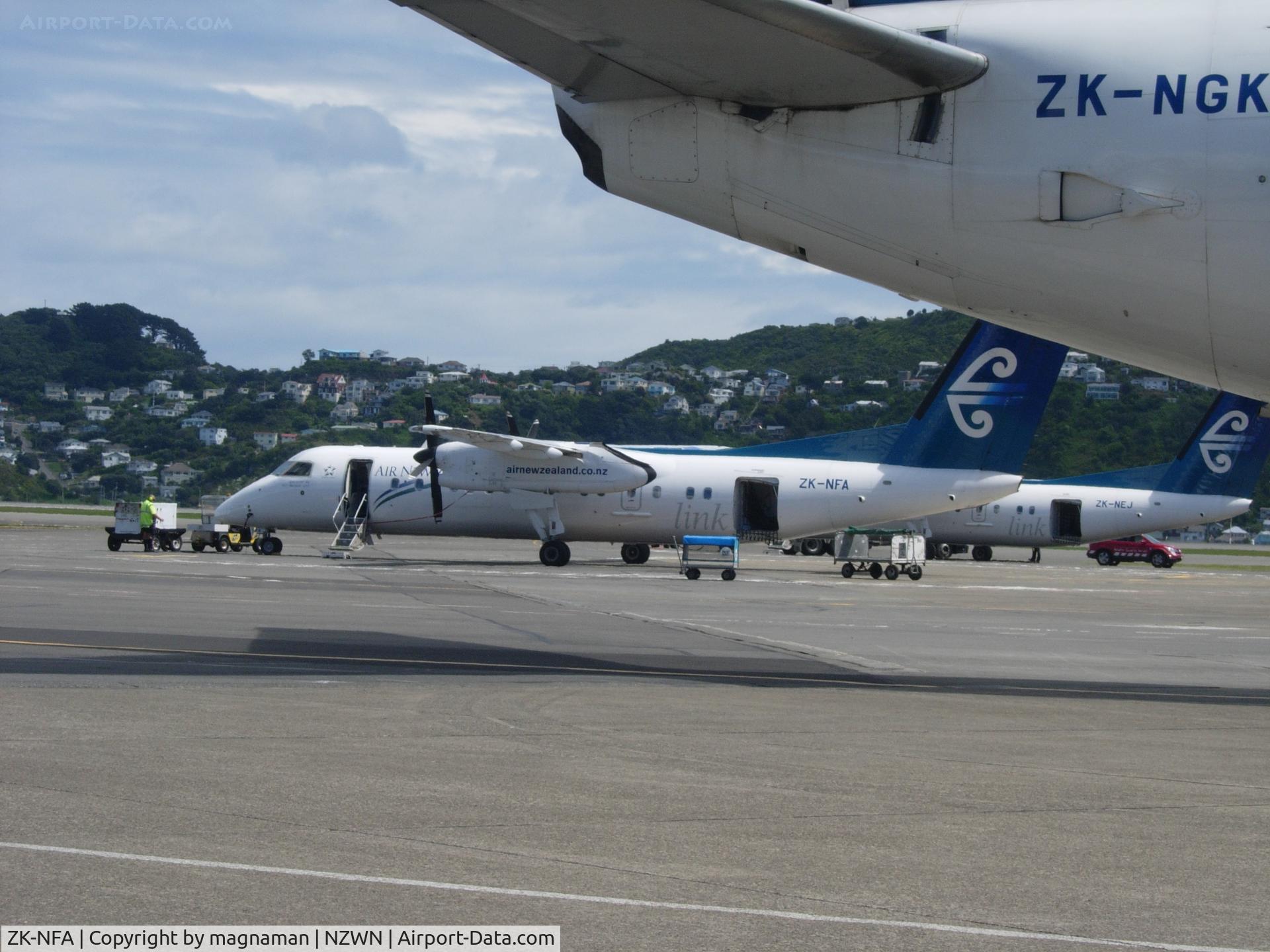 ZK-NFA, 2008 De Havilland Canada DHC-8-311 Dash 8 C/N 659, One of a few on ramp at Welly. View from rental car, car park.