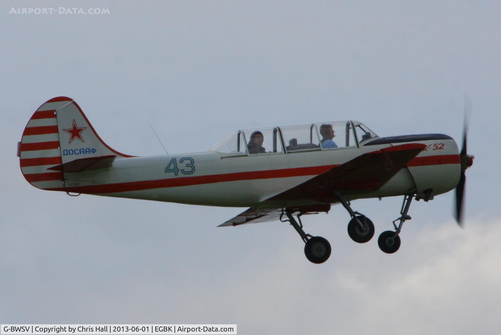 G-BWSV, 1987 Bacau Yak-52 C/N 877601, at AeroExpo 2013