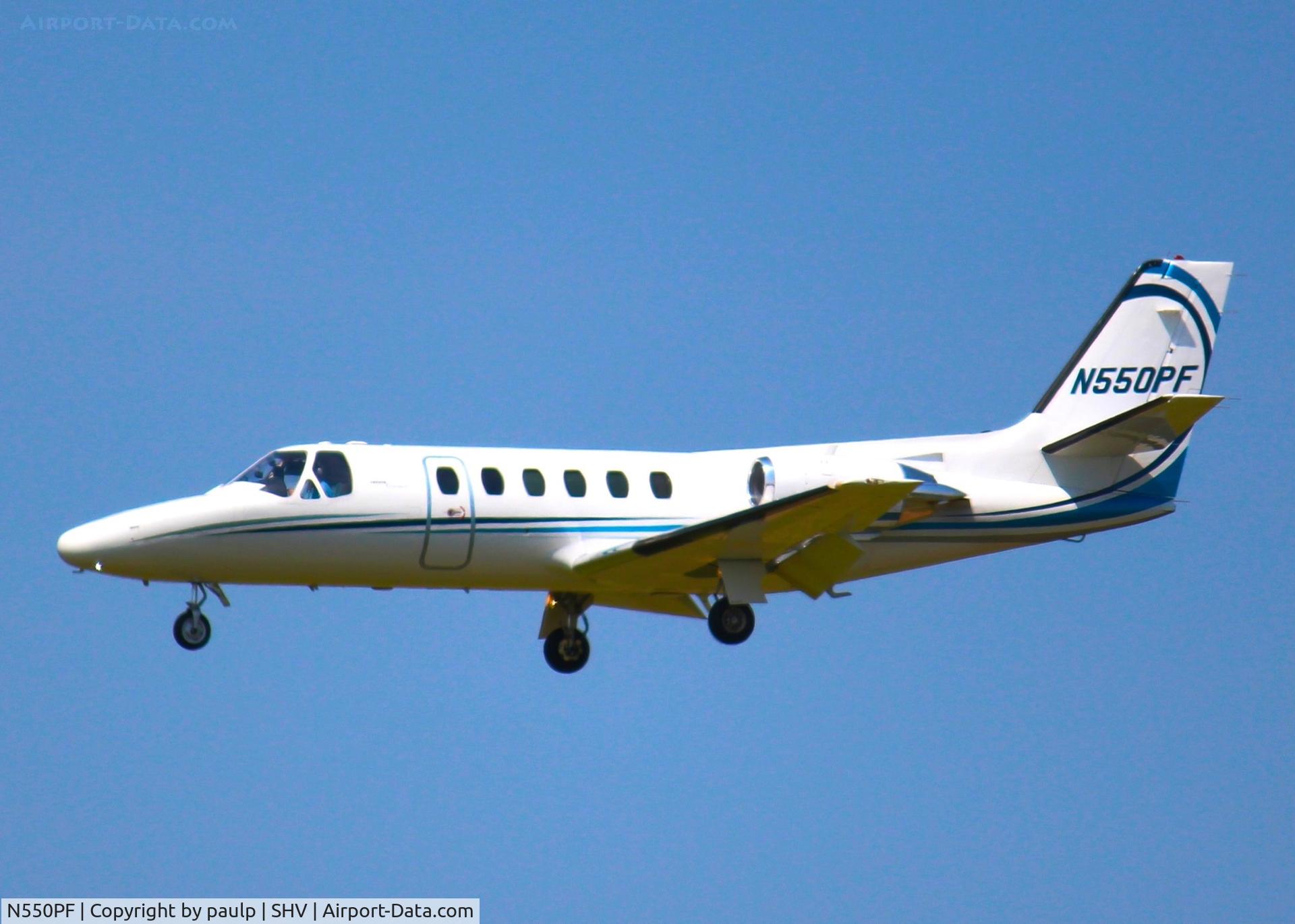 N550PF, 1982 Cessna 550 C/N 550-0428, Landing at Shreveport Regional.