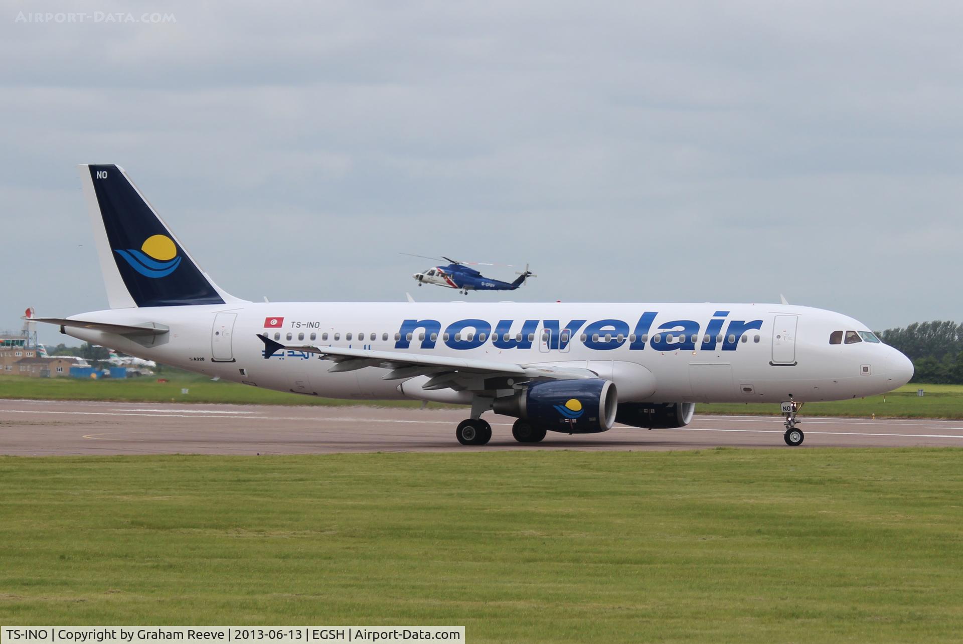 TS-INO, 2008 Airbus A320-214 C/N 3480, About to depart from Norwich.