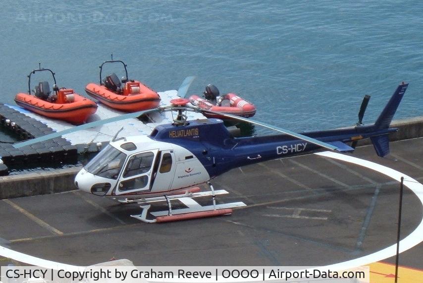 CS-HCY, 1983 Aerospatiale AS-350B Ecureuil C/N 1730, Pictured on a heli-pad at Funchal Harbour, Madeira.