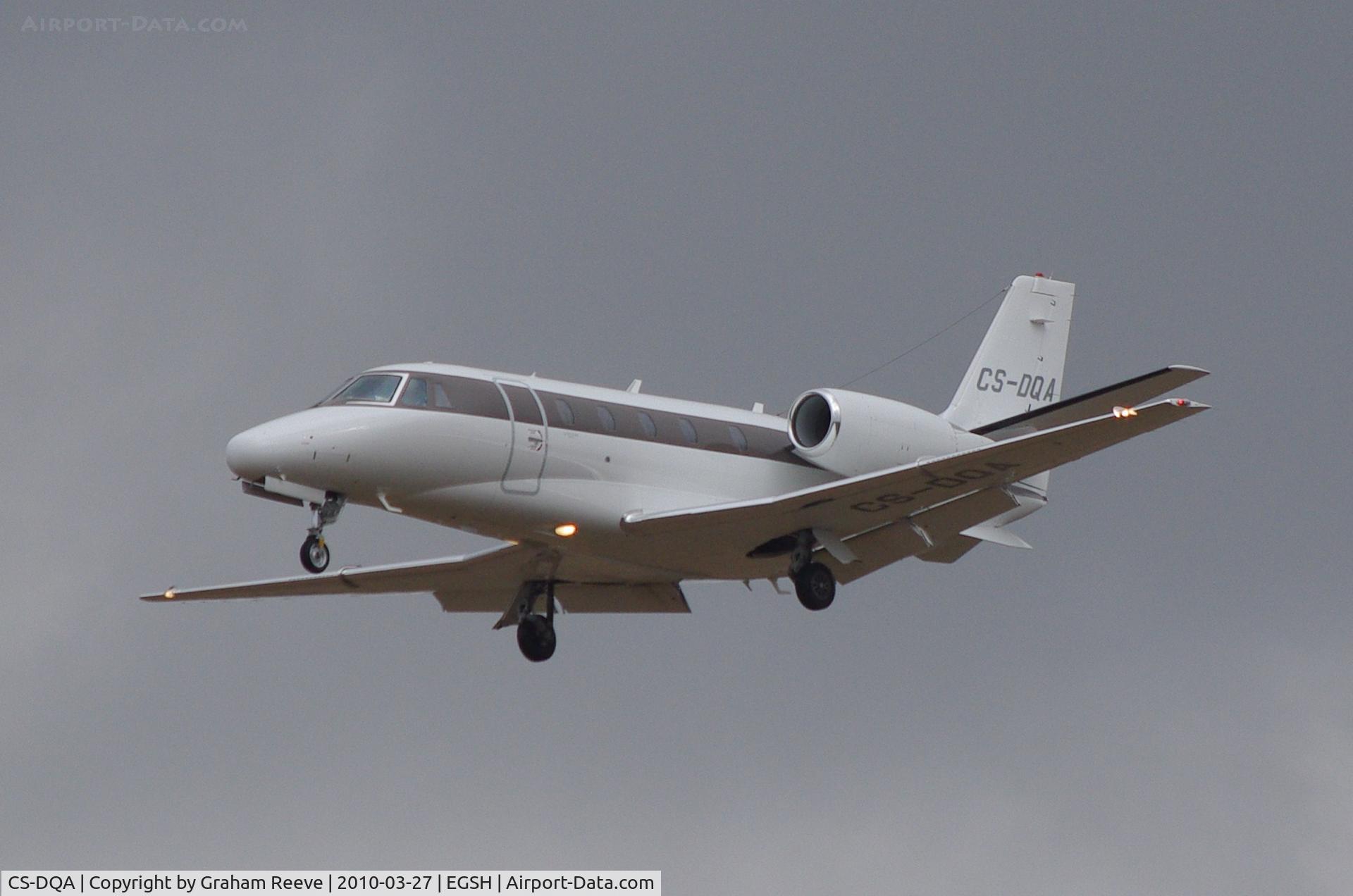 CS-DQA, 2008 Cessna 560XL Citation XLS C/N 560-5798, About to land at Norwich.