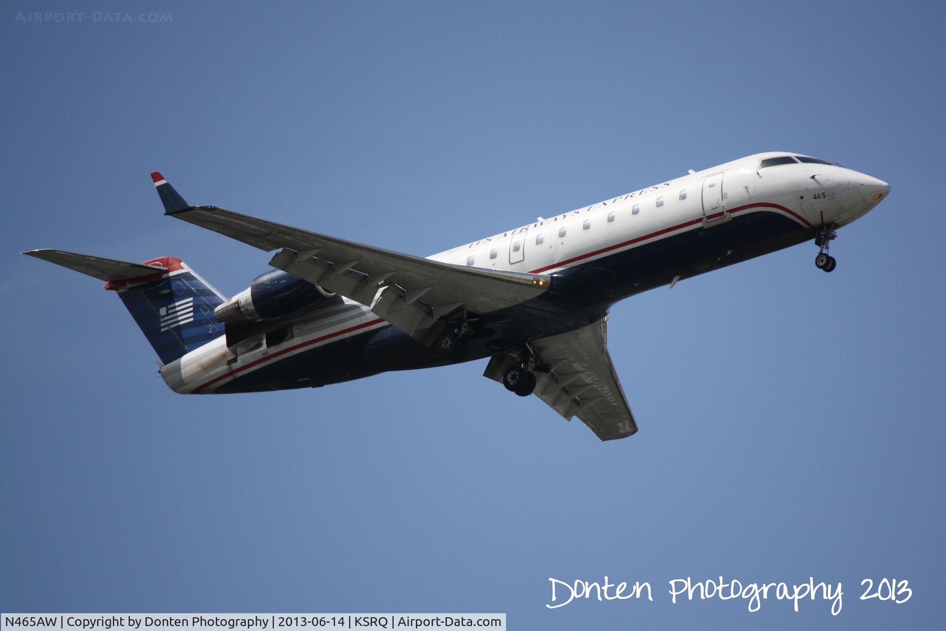 N465AW, 2004 Bombardier CRJ-200LR (CL-600-2B19) C/N 7893, US Air Flight 3633 operated by Air Wisconsin (N465AW) arrives at Sarasota-Bradenton International Airport following a flight from Reagan National Airport