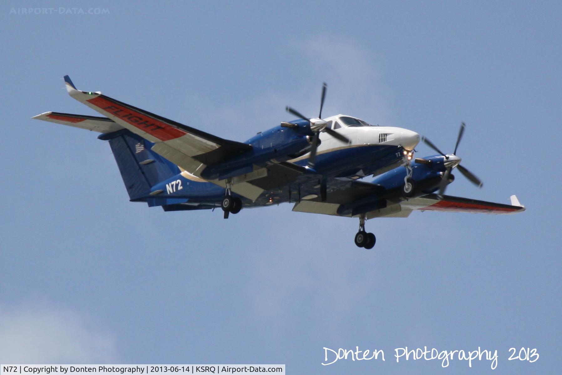 N72, 1988 Beech 300 Super King Air C/N FF-7, FAA Flight Check (N72) arrives at Sarasota-Bradenton International Airport