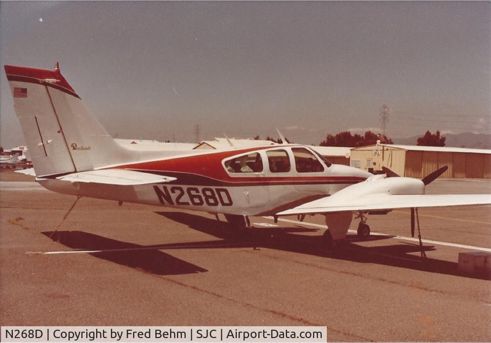 N268D, 1966 Beech C55 Baron (95-C55) C/N TE-109, At home base San Jose International Airport in the '80s.