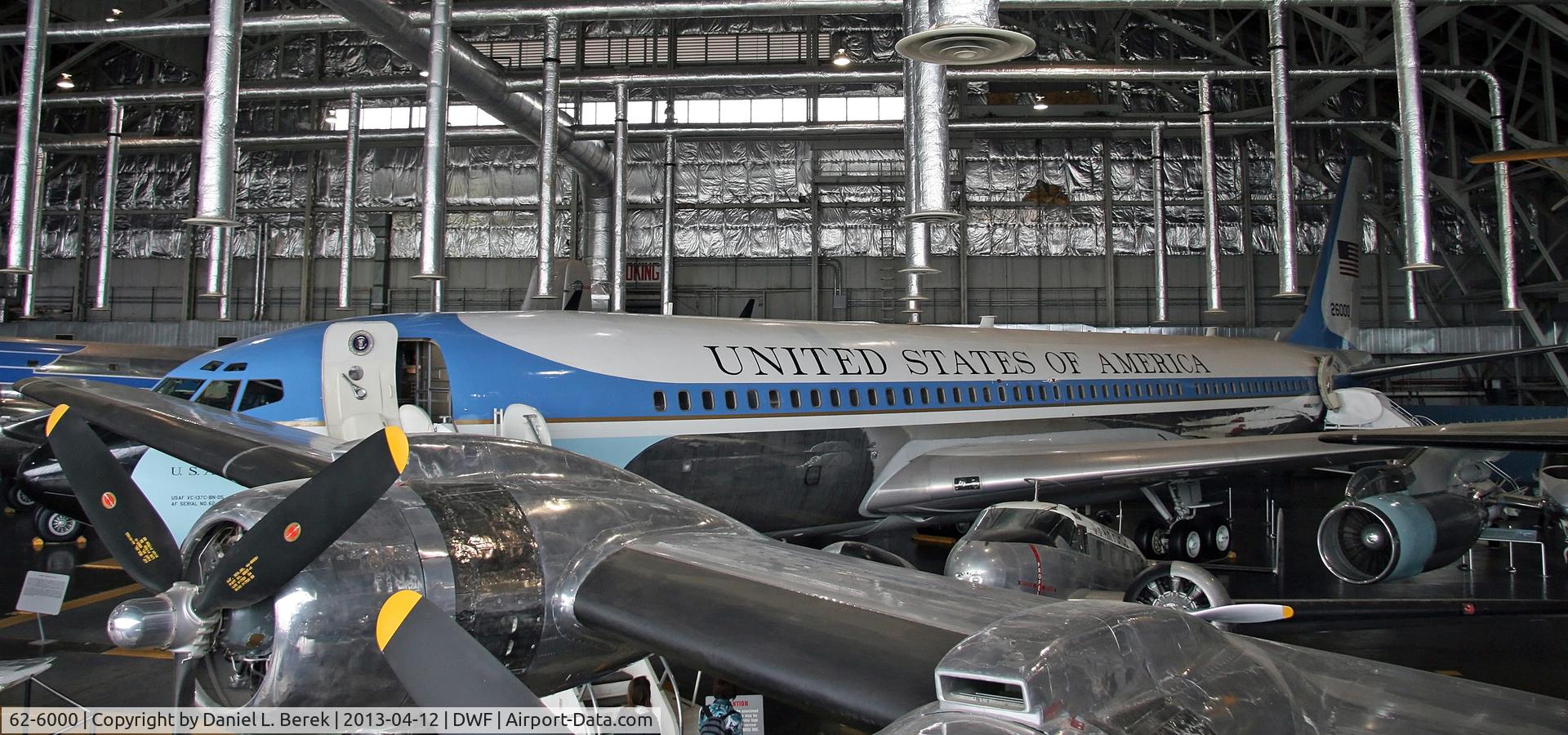62-6000, 1962 Boeing VC-137C (707-353B) C/N 18461, Framed by the wing of C-54 