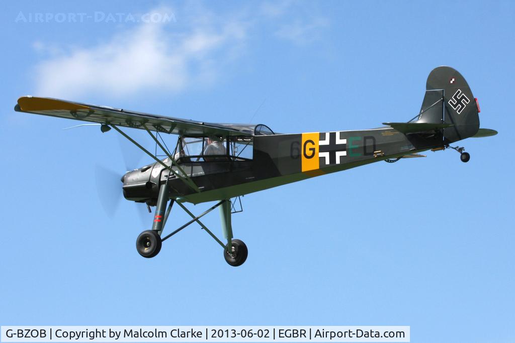 G-BZOB, 2004 Slepcev Storch C/N PFA 316-13592, Slepcev Storch (7/10 replica of a Fieseler Storch) at The Real Aeroplane Club's Jolly June Jaunt, Breighton Airfield, 2013.