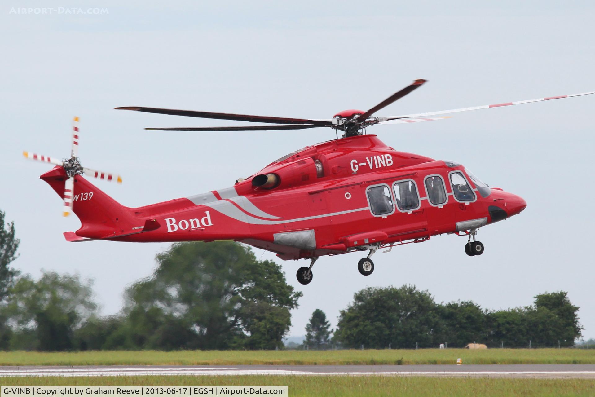 G-VINB, 2012 AgustaWestland AW-139 C/N 31398, About to depart from Norwich.