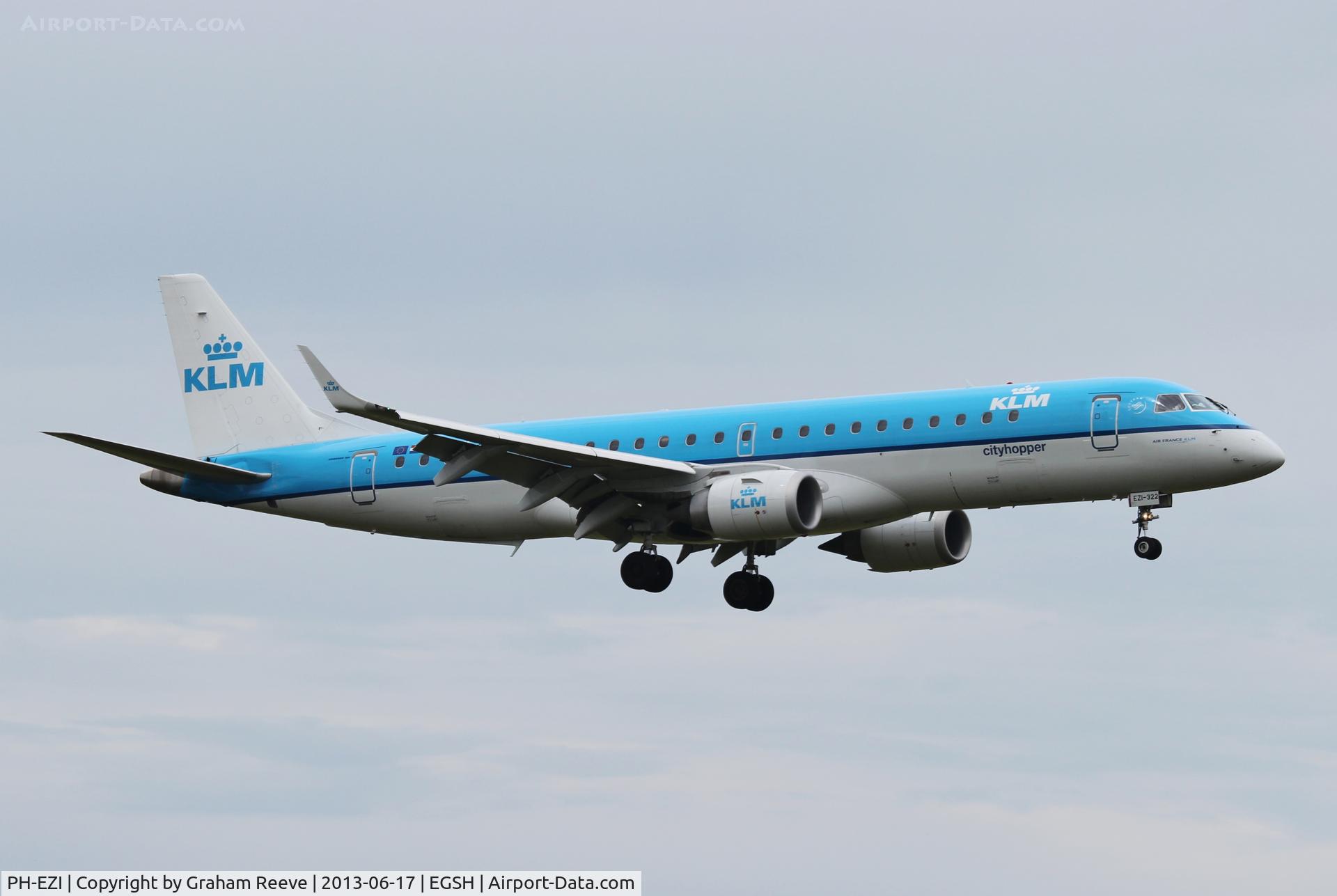 PH-EZI, 2009 Embraer 190LR (ERJ-190-100LR) C/N 19000322, About to land at Norwich on runway 09.