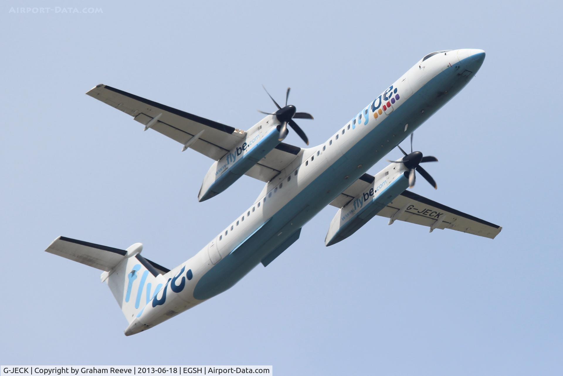 G-JECK, 2005 De Havilland Canada DHC-8-402Q Dash 8 C/N 4113, Departing from Norwich.