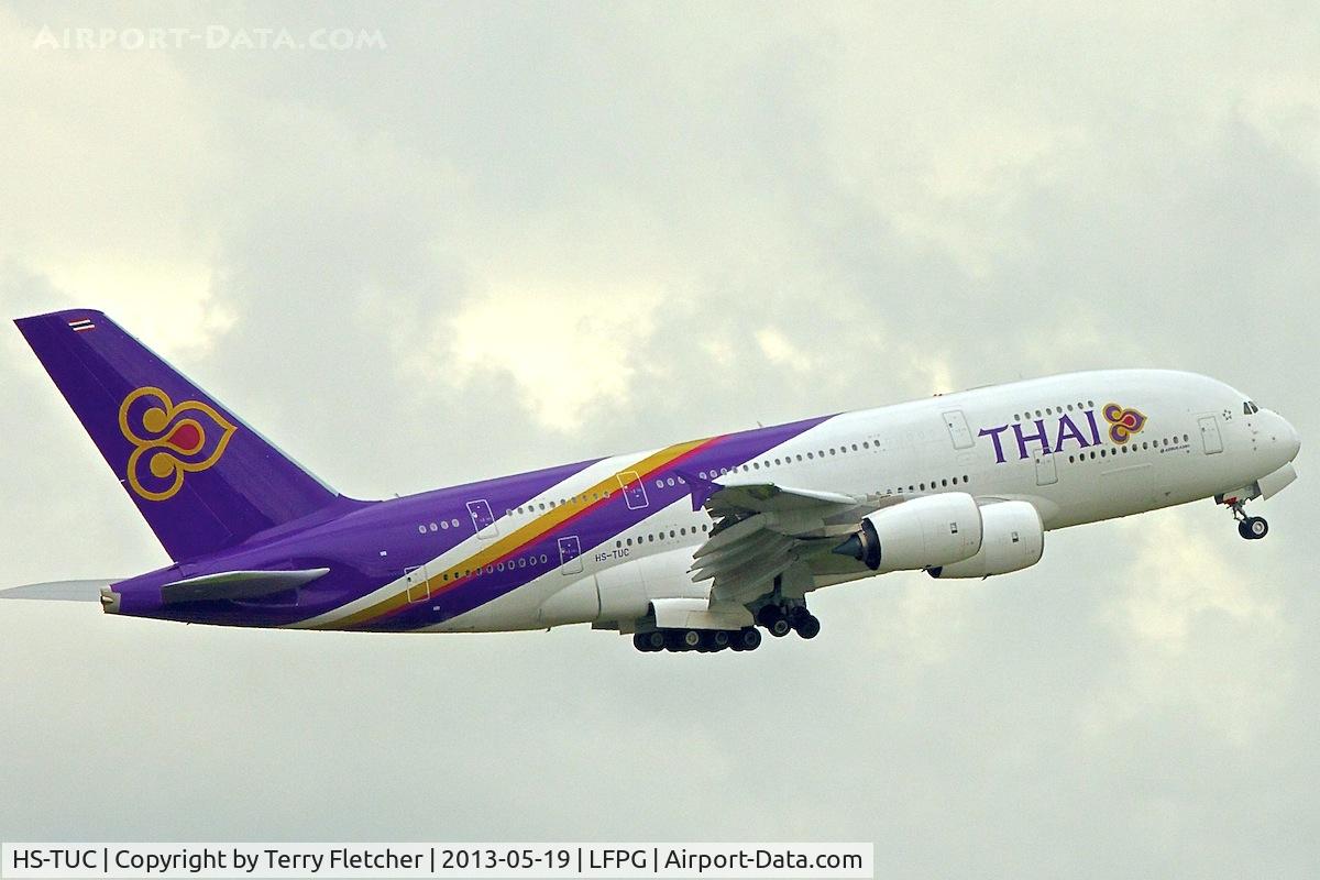 HS-TUC, 2012 Airbus A380-841 C/N 100, HS-TUC (Chaiya), 2012 Airbus A380-841, c/n: 100 climbs away from Paris CDG