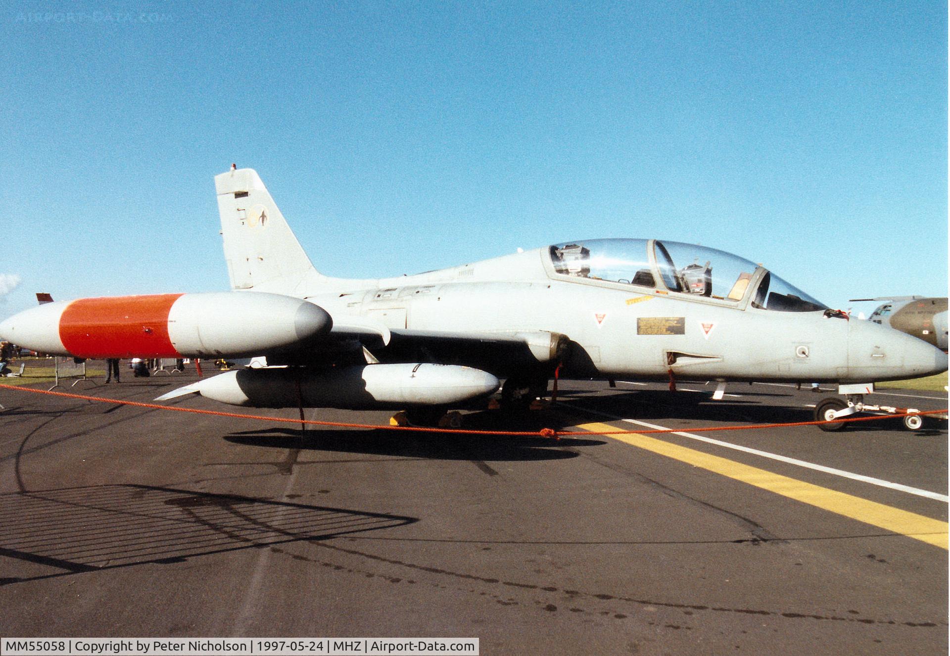 MM55058, Aermacchi MB-339A C/N 6852/190/AA087, MB.339A, callsign India 4550, of Italian Air Force's 61 Stormo on display at the 1997 RAF Mildenhall Air Fete.