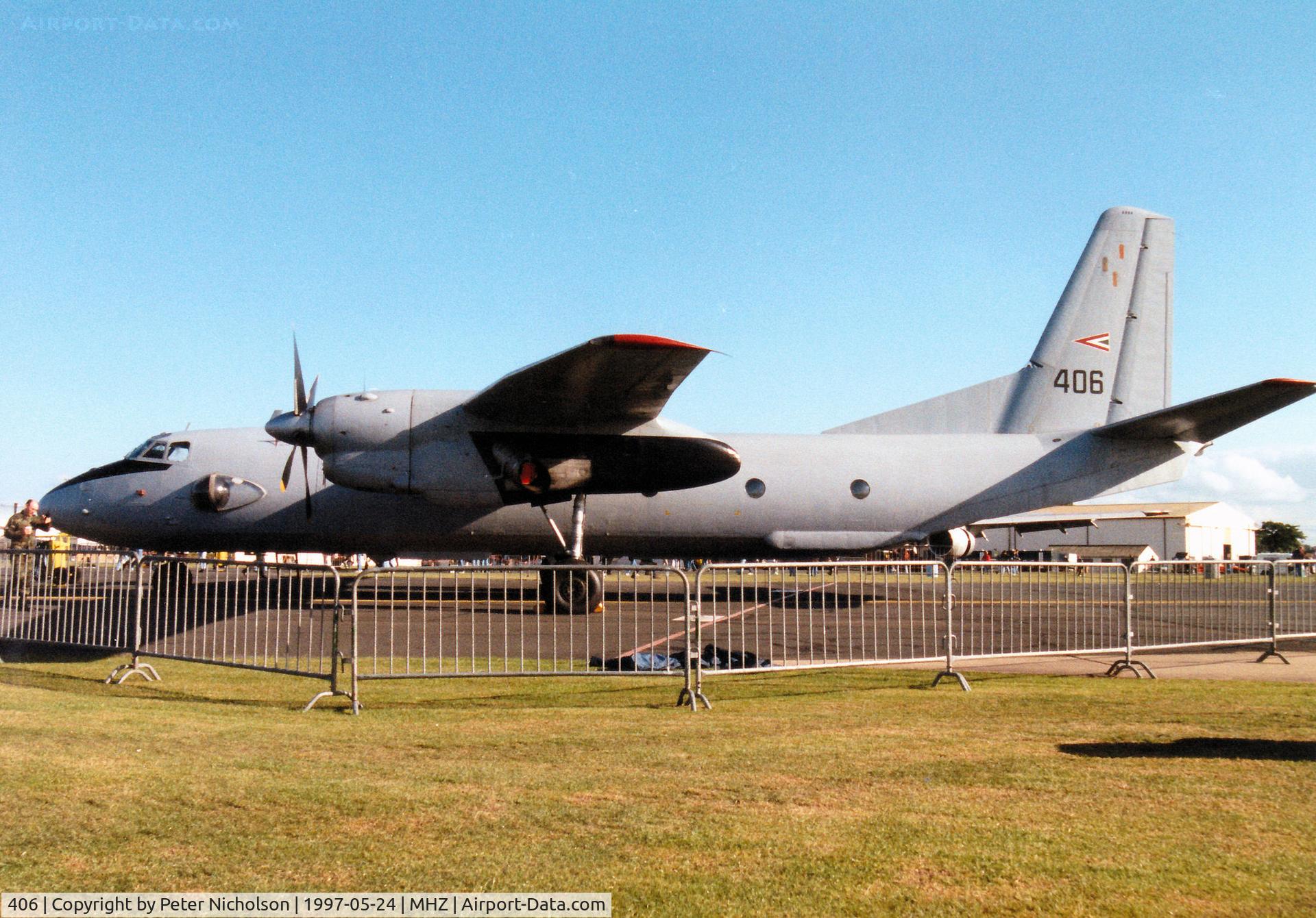 406, 1975 Antonov An-26 C/N 3767, Hungarian Air Force An-26 on display at the 1997 RAF Mildenhall Air Fete.