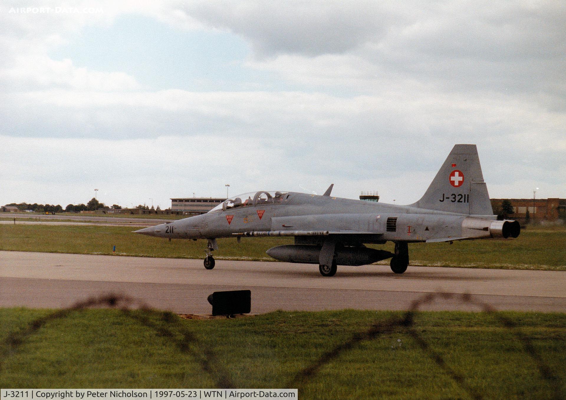 J-3211, 1981 Northrop F-5F Tiger II C/N M1011, F-5F Tiger II of the Swiss Air Force on a visit to RAF Waddington in May 1997.