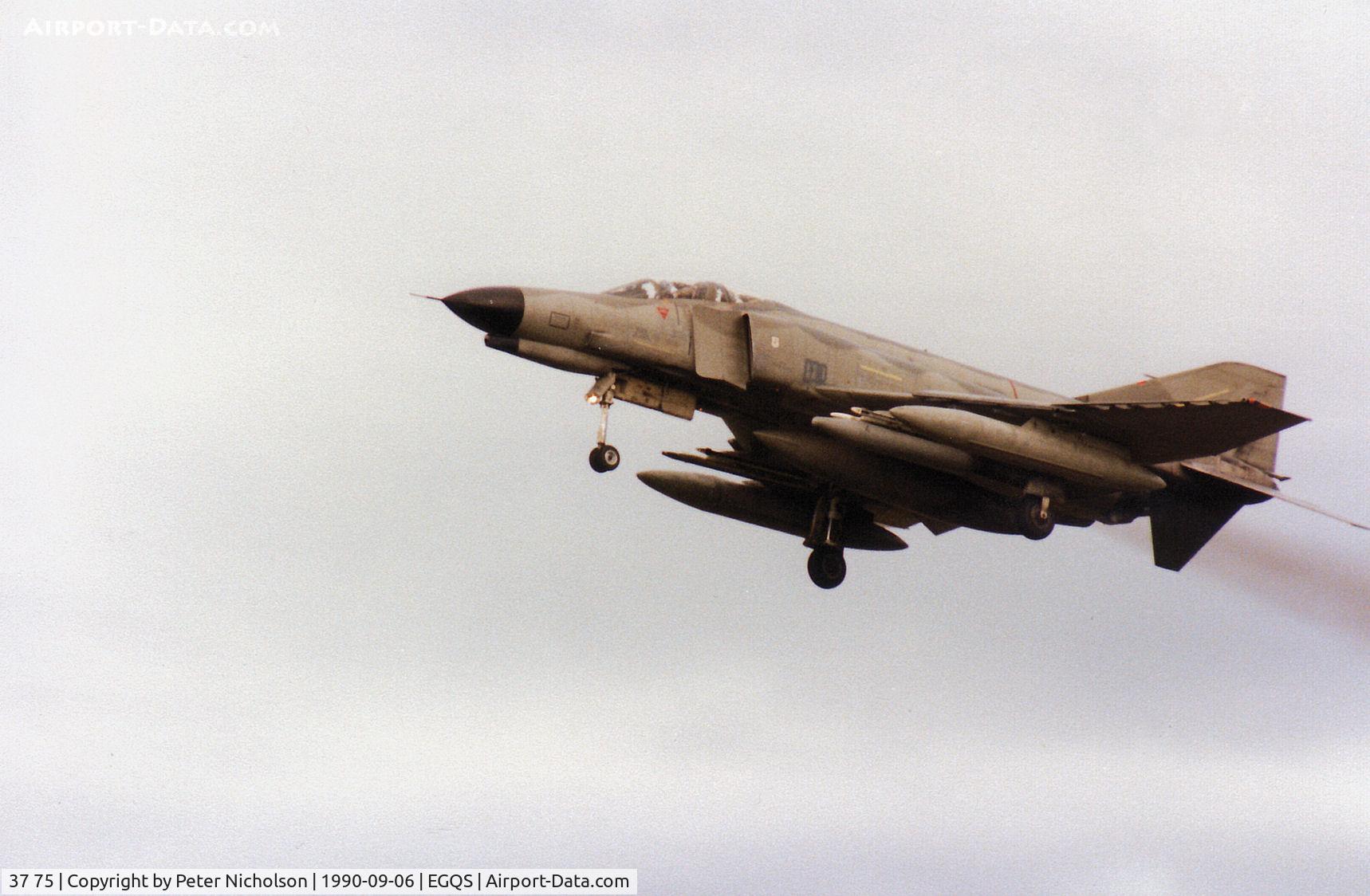 37 75, 1972 McDonnell Douglas F-4FKWS Phantom II C/N 4533, F-4F Phantom of German Air Force's JG-71 on final approach to Runway 23 at RAF Lossiemouth in September 1990.