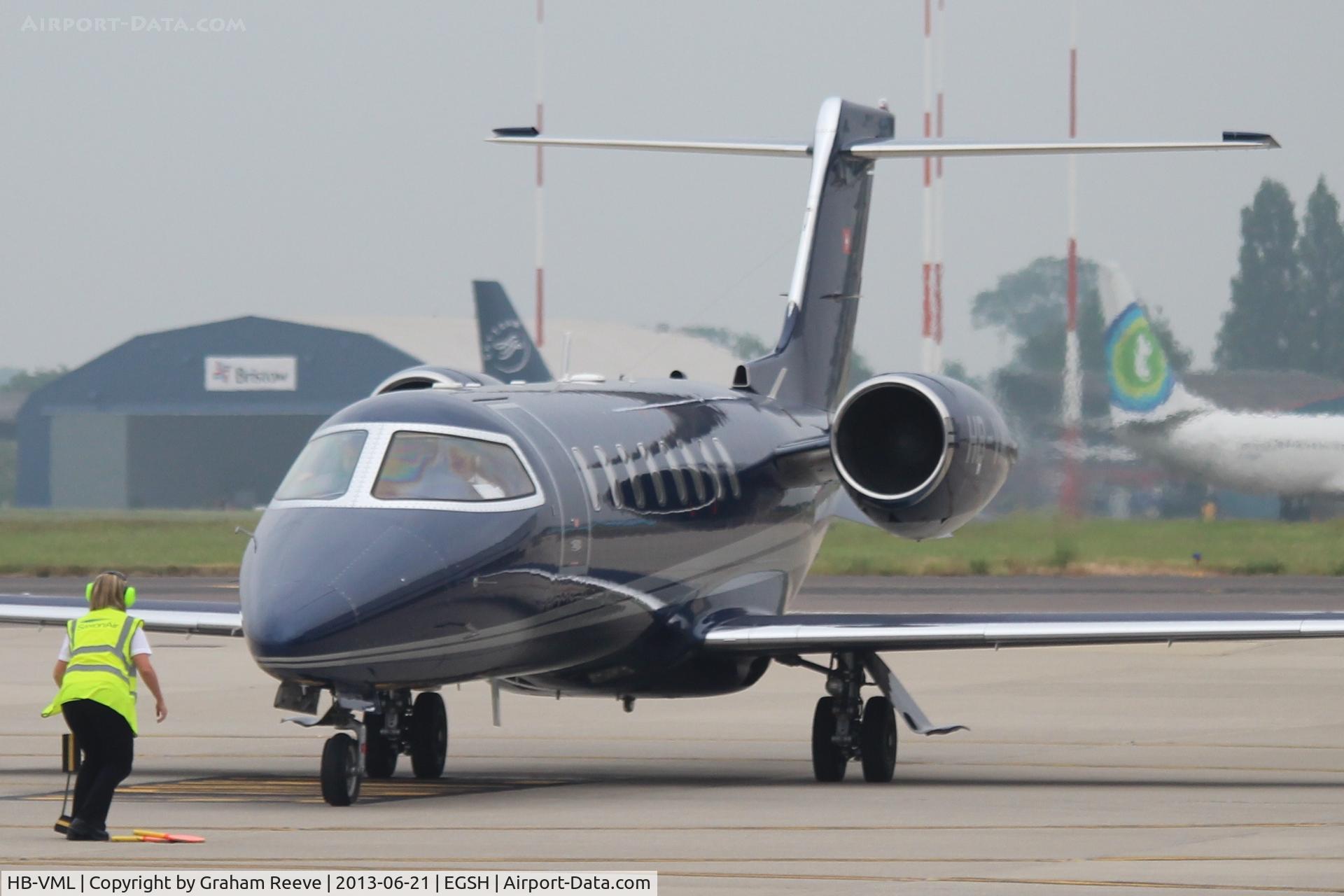 HB-VML, 2000 Learjet 45 C/N 45-084, Just landed at Norwich.