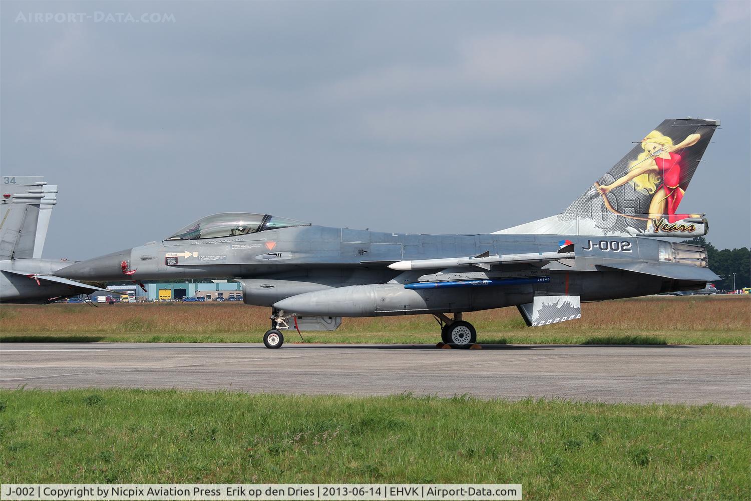 J-002, Fokker F-16A Fighting Falcon C/N 6D-158, Netherlands AF, 65 years 323 sqn anniverary, F-16AM J-002 on the static of the Volkel Open House 2013