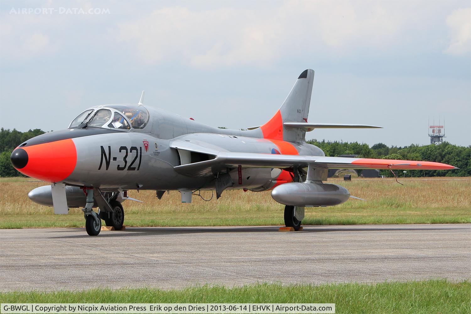 G-BWGL, 1959 Hawker Hunter T.8C C/N 41H/695946, Hunter T.8C N-321 of the Dutch Hawker Hunter Heritage Flt seen here on the static of the Volkel Open House 2013