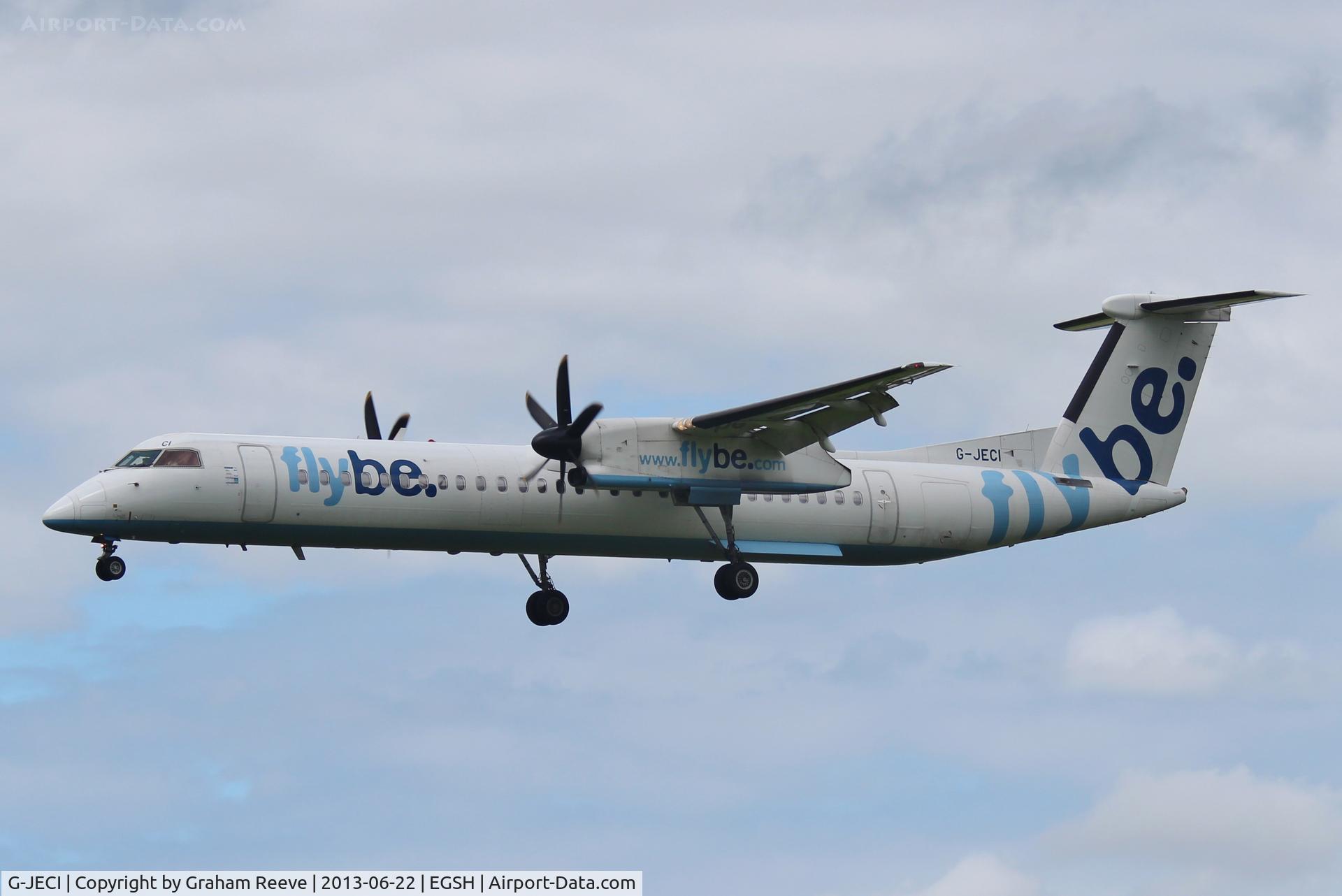 G-JECI, 2005 De Havilland Canada DHC-8-402Q Dash 8 C/N 4105, About to touch down at Norwich.