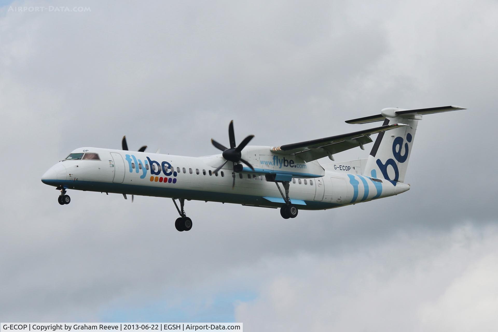 G-ECOP, 2009 De Havilland Canada DHC-8-402Q Dash 8 C/N 4242, About to land at Norwich.