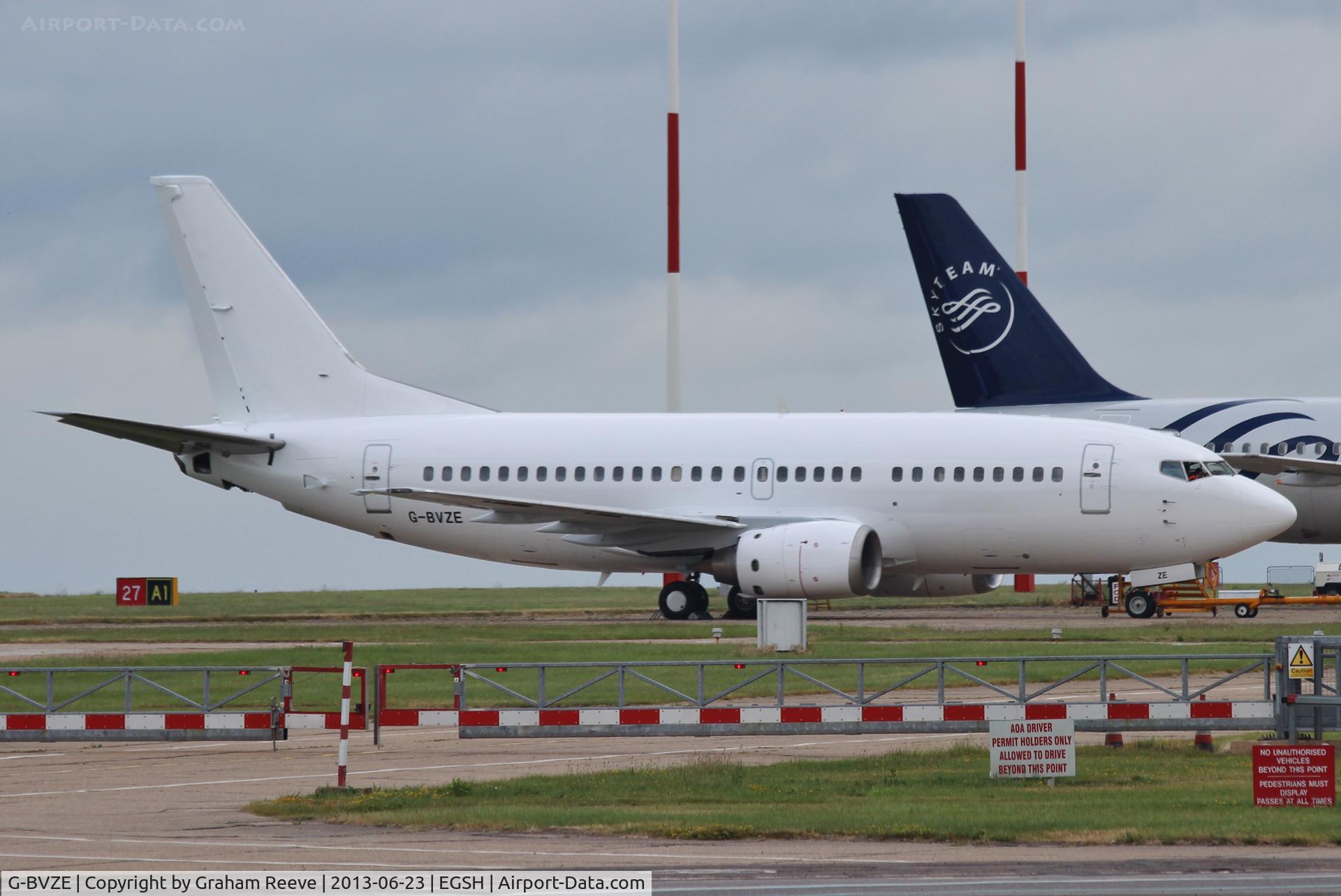 G-BVZE, 1993 Boeing 737-59D C/N 26422, Parked at Norwich.