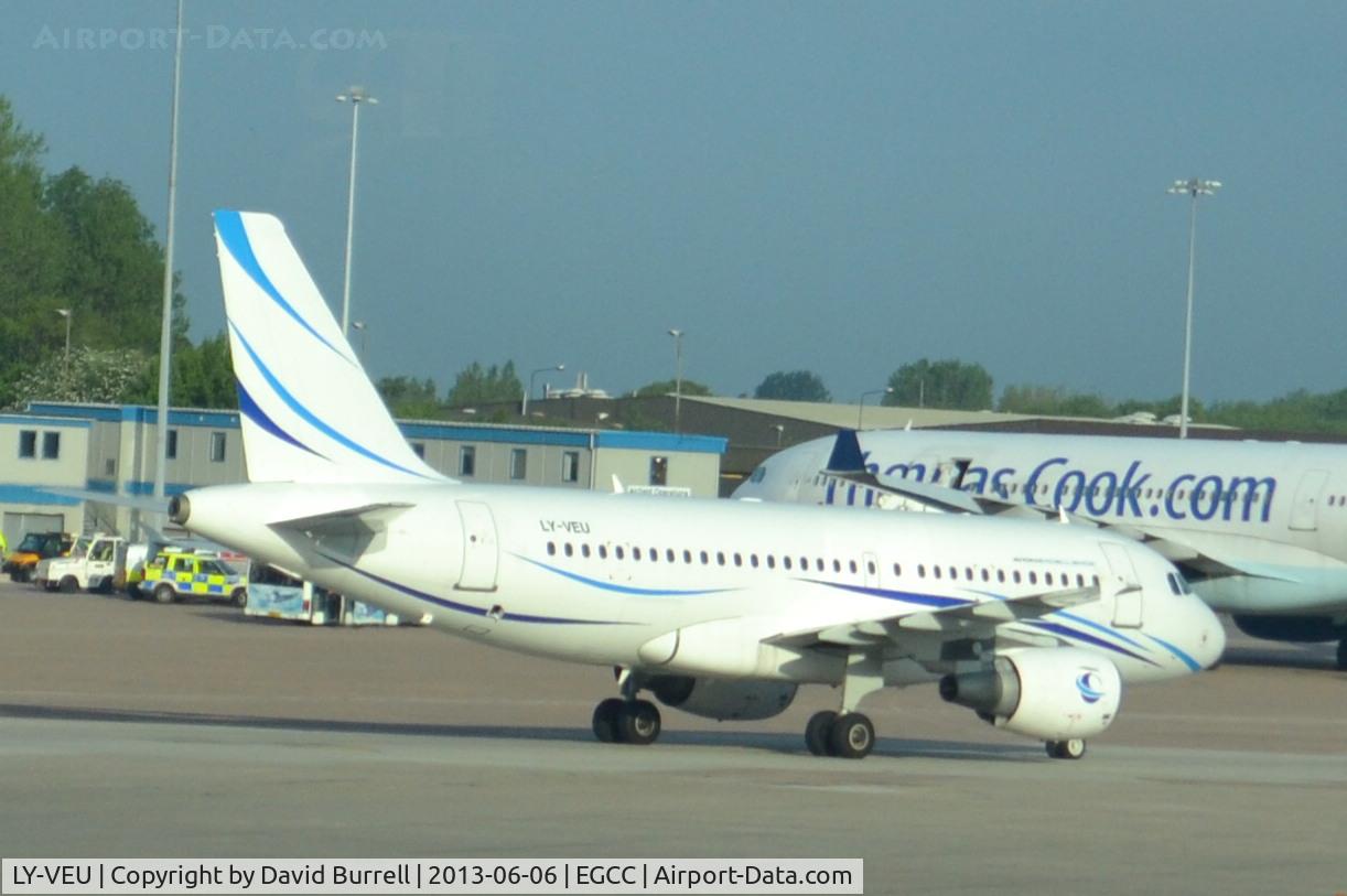 LY-VEU, 2000 Airbus A319-112 C/N 1283, Avion Express Airbus A319-112 taxing Manchester Airport.