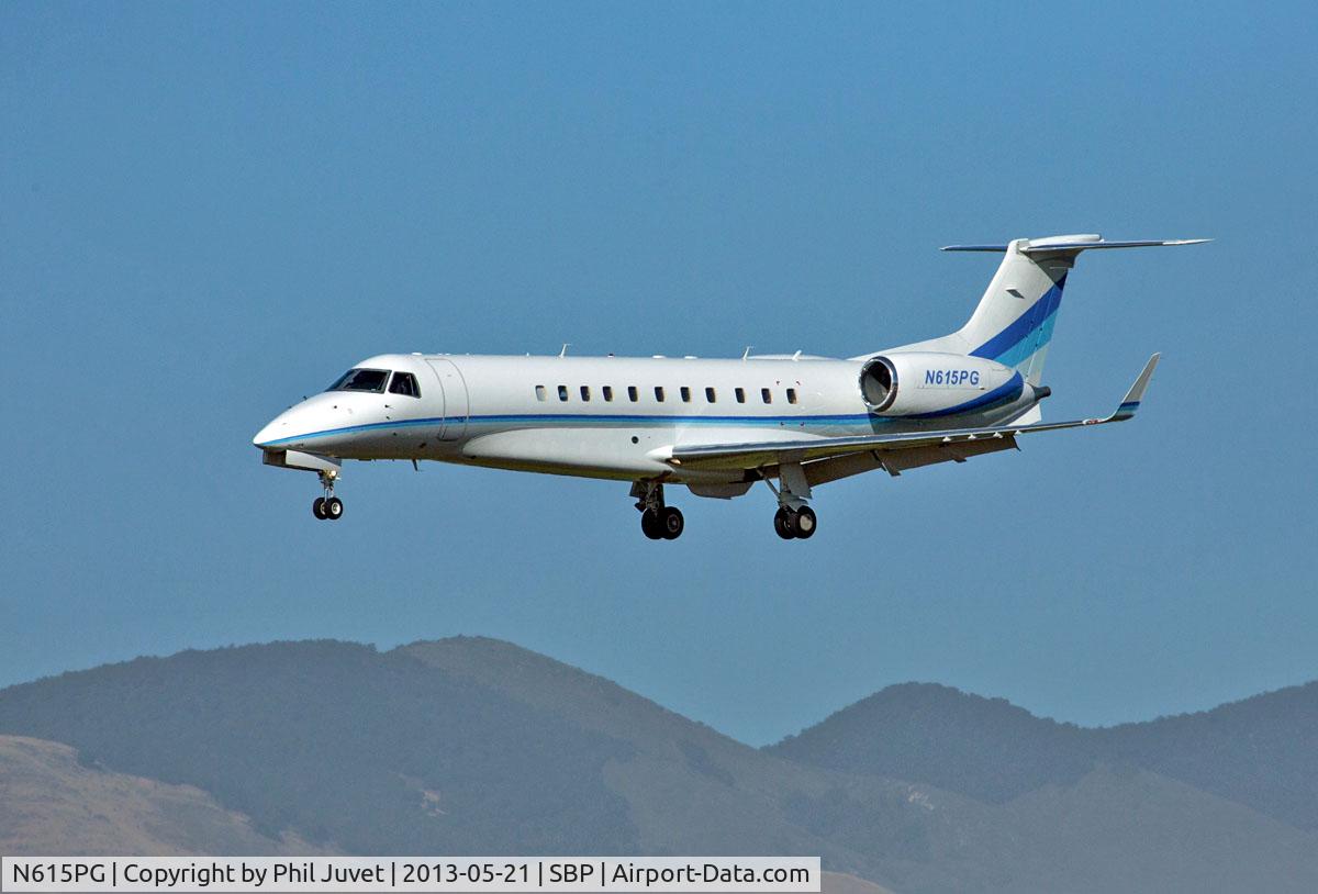 N615PG, 2007 Embraer EMB-135BJ Legacy C/N 14501004, On final approach to San Luis Obispo Regional Airport.