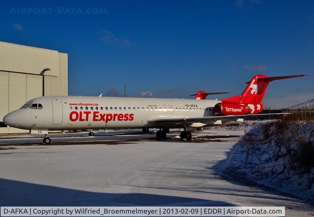 D-AFKA, 1994 Fokker 100 (F-28-0100) C/N 11517, Stored at EDDR/SCN after bankruptcy of OLT Express Germany.