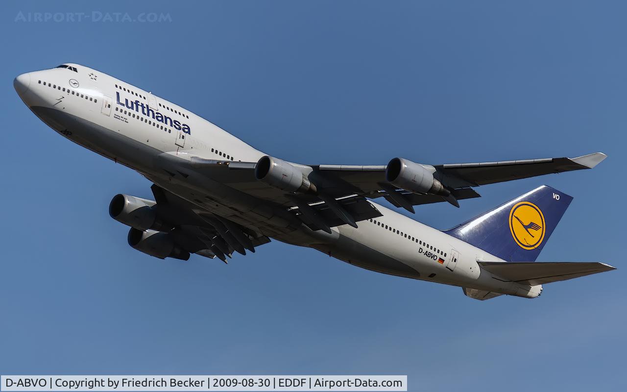 D-ABVO, 1996 Boeing 747-430 C/N 28086, departure from Frankfurt
