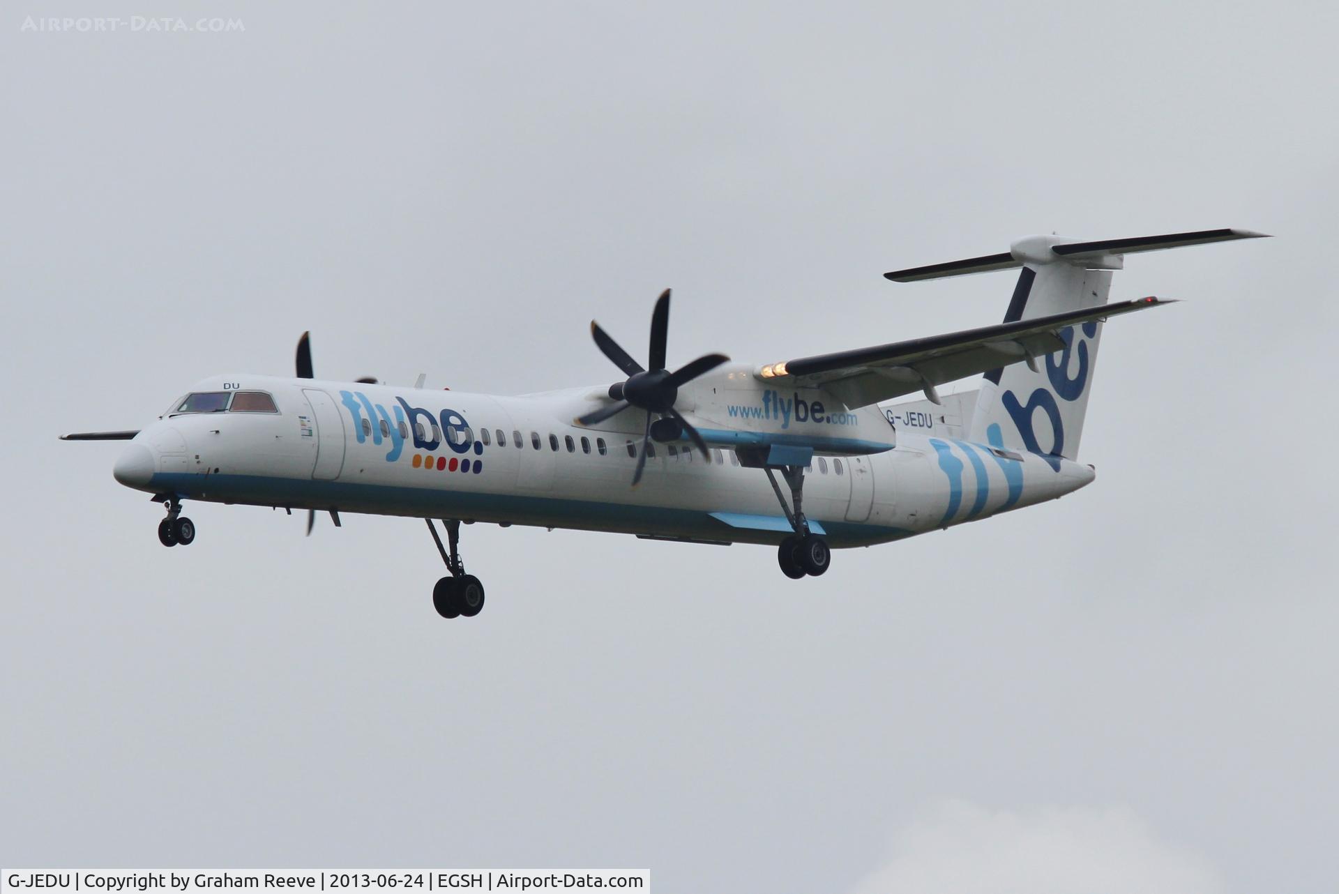 G-JEDU, 2004 De Havilland Canada DHC-8-402Q Dash 8 C/N 4089, About to touch down on 27.
