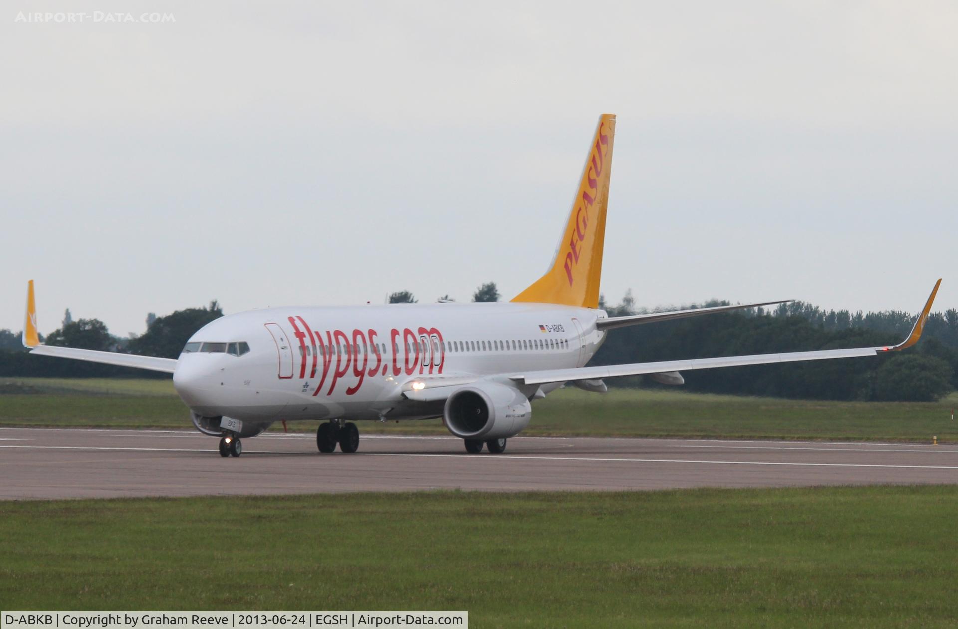 D-ABKB, 2008 Boeing 737-86J C/N 37740, Fresh out of the paint shop and in the colours of Pegasus.
