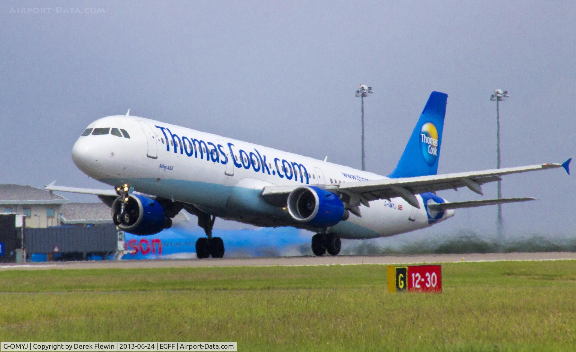 G-OMYJ, 1997 Airbus A321-211 C/N 677, Thomas Cook Airbus A321, cs Kestrel 7924, departing to Dalaman.